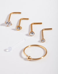 Gold Surgical Steel Mixed Diamante Nose Stud 6-Pack - link has visual effect only