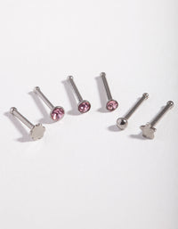 Surgical Steel Rhodium Graduated Star Nose Stud 6-Pack - link has visual effect only