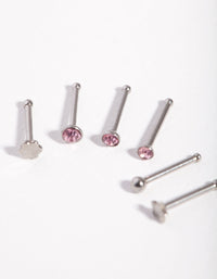 Surgical Steel Rhodium Graduated Star Nose Stud 6-Pack - link has visual effect only