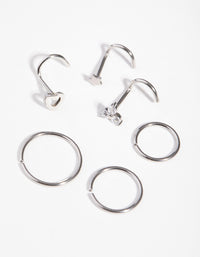 Rhodium 3-Diamante Motif Nose Piercing 6-Pack - link has visual effect only