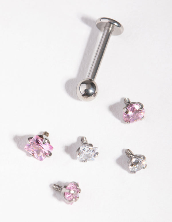 Surgical Steel Cubic Zirconia Star Flat Back 6-Pack