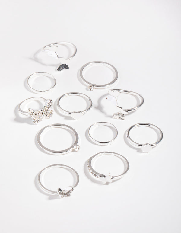 Silver Butterfly Wrap Rings 8-Pack