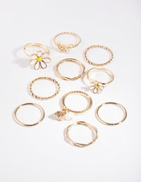 Gold Daisy Enamel Ring 8-Pack - link has visual effect only