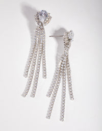 Rhodium Cubic Zirconia Cupchain Fringe Drop Earrings - link has visual effect only