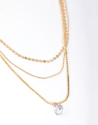 Gold Cubic Zirconia Chain Droplet 3-Row Necklace - link has visual effect only