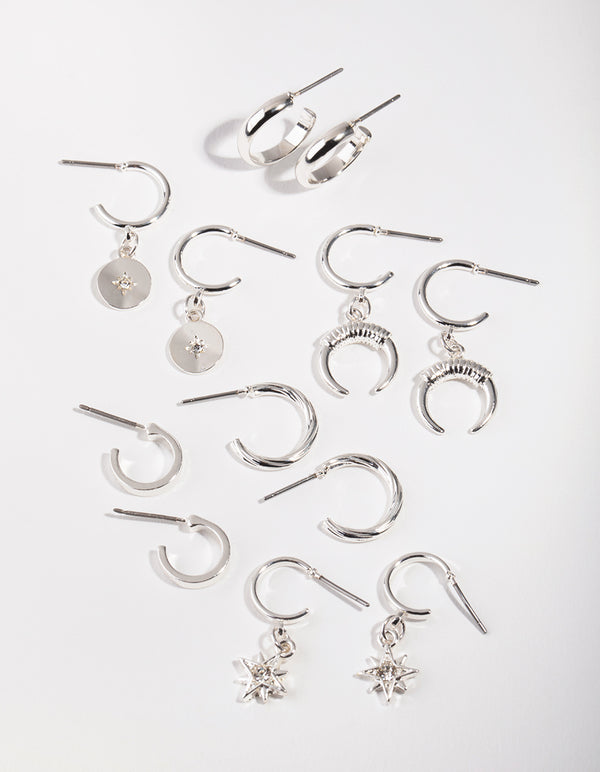 Silver Star & Moon 6-Pack Hoop Earring