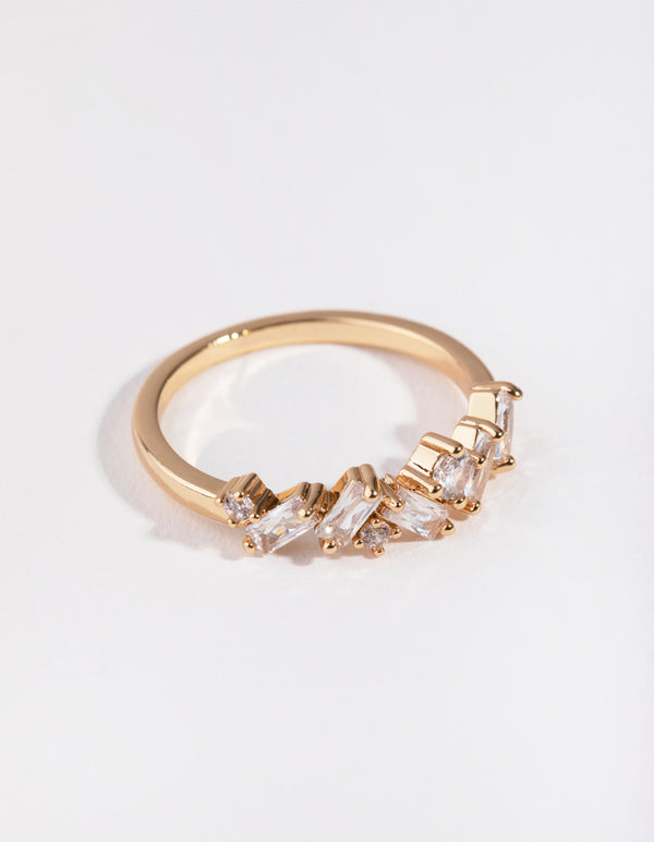 Cubic Zirconia Gold Cluster Row Ring