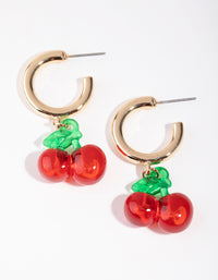 Gold Acrylic Cherry Hoop Earrings - link has visual effect only