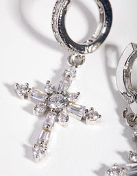 Silver Crystal Stone Cross Hoop Earrings - link has visual effect only