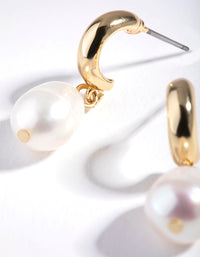 Gold Freshwater Pearl Huggie Hoop Earrings - link has visual effect only