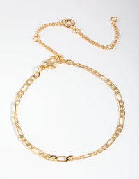 Gold Plated Thin Figaro Chain Bracelet - link has visual effect only