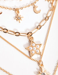 Gold Pearl Drop Celestial 5-Row Necklace - link has visual effect only