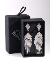 Rhodium Diamond Simulants Fringe Stud Earrings - link has visual effect only