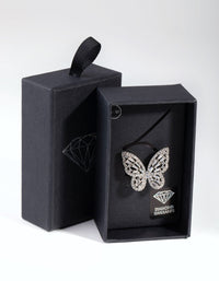 Large Rhodium Diamond Simulant Butterfly Ring - link has visual effect only