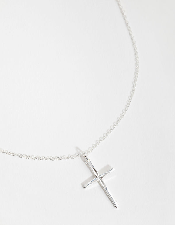 Sterling Silver Diamond Cut Cross Necklace