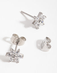 Surgical Steel Cubic Zirconia Flower Stud Earrings - link has visual effect only