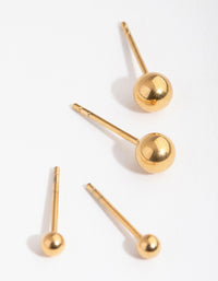 24 Carat Gold Plated Titanium Graduated Ball Stud Earrings - link has visual effect only