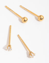 24 Carat Gold Plated Surgical Steel Star & Ball Pack Stud Earrings - link has visual effect only