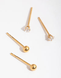 24 Carat Gold Plated Surgical Steel Star & Ball Pack Stud Earrings - link has visual effect only