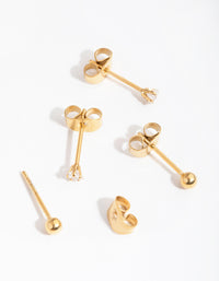 24 Carat Gold Plated Surgical Steel Star & Ball Pack Stud Earrings - link has visual effect only