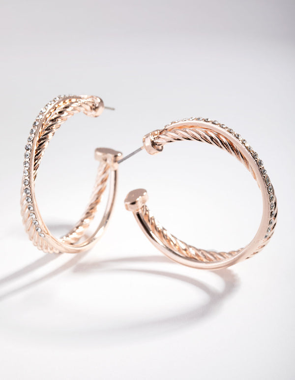 Rose Gold Double Cross Over Hoop Earrings