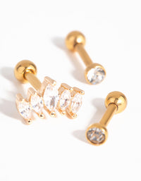 Gold Surgical Steel Cubic Zirconia Marquise Barbell Pack - link has visual effect only