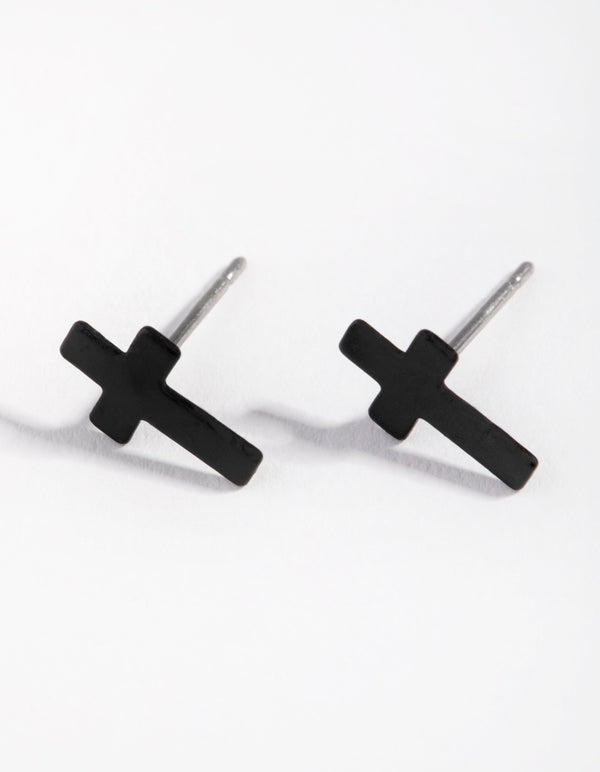 Matte Black Cross Stud Earrings