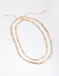 Gold Short Flat Chain 2-Row Necklace - link has visual effect only