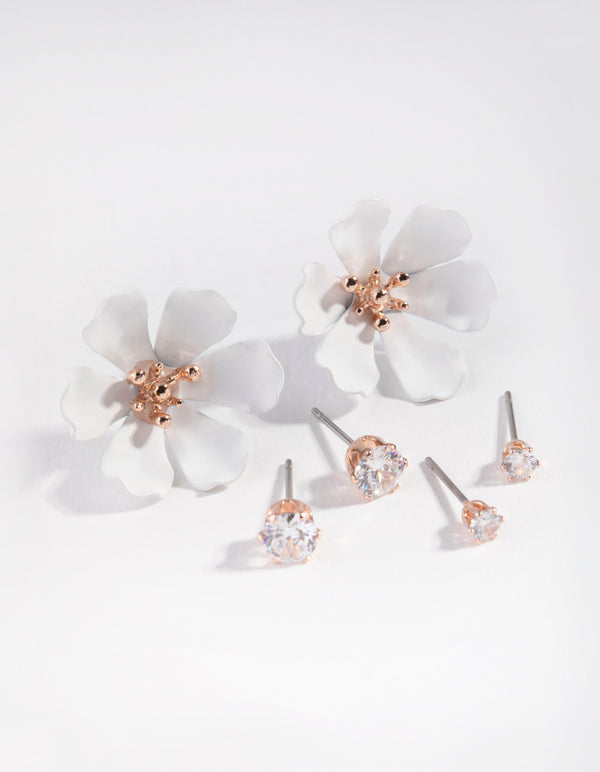 Rose Gold Large Flower Pack Stud Earring