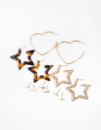 Gold Tortoiseshell Star Hoop 6-Pack Earring - link has visual effect only