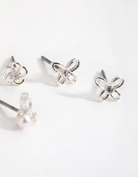 Silver Pretty Flower & Pearl Earrings - link has visual effect only