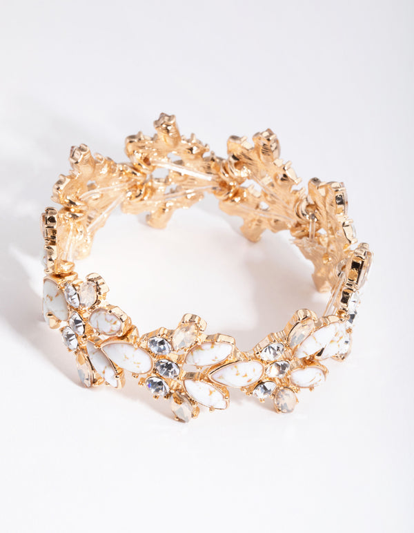 Gold Navette Stone Stretch Bracelet