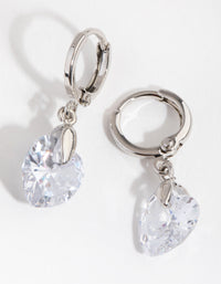 Rhodium Diamond Simulant Heart Huggie Earrings - link has visual effect only