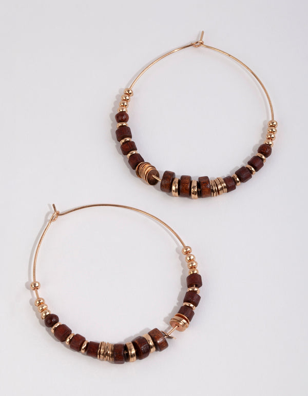 Gold Wide Beaded Hoop Earrings