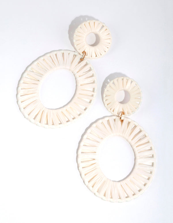 Fabric Raffia Double Disc Drop Earrings