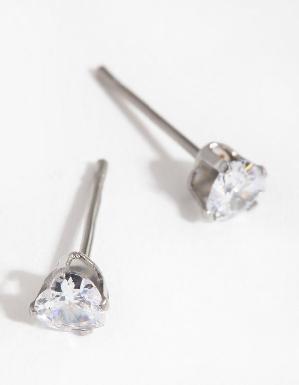 Titanium Cubic Zirconia Heart Stud Earrings