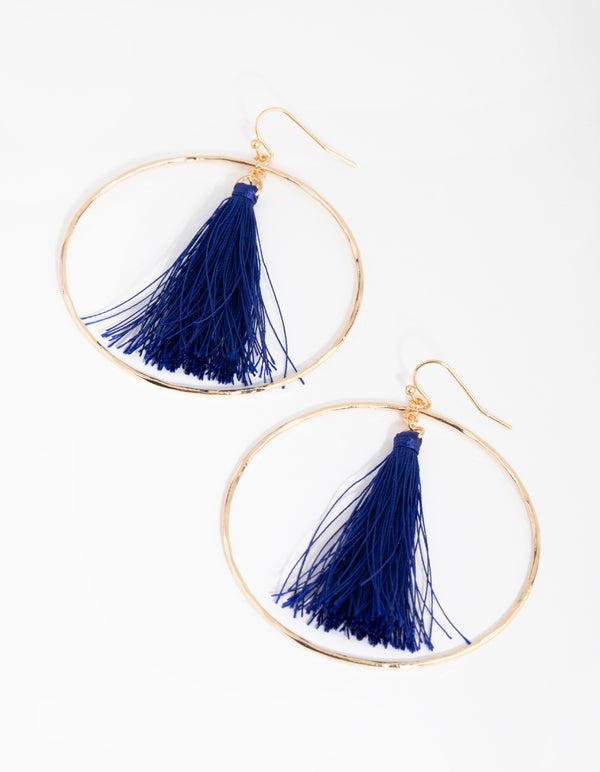 Gold Tassel Large Hoop Drop Earrings