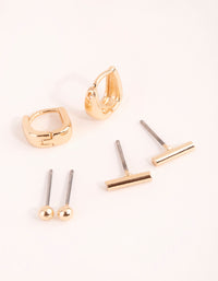 Gold Geometric Stud & Huggie Earring Pack - link has visual effect only