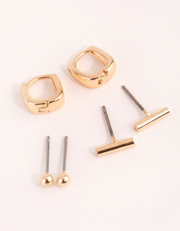 Gold Geometric Stud & Huggie Earring Pack