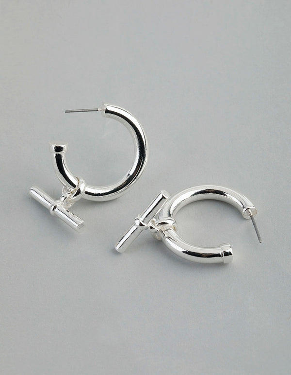 Silver Plated Brass Fob Hoop Earrings