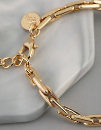 18ct Gold Plated Brass Rectangle Link Chain Bracelet - link has visual effect only