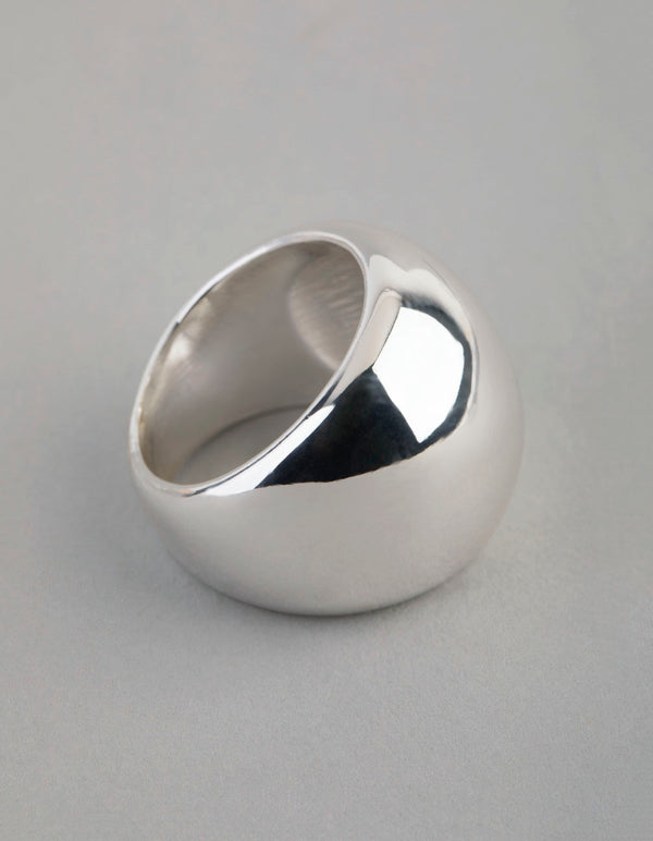 Silver Plated Brass Statement Rounded Ring