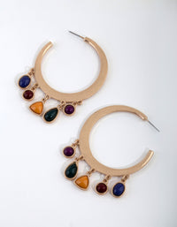 Worn Gold Mixed Stone Hoop Earrings - link has visual effect only