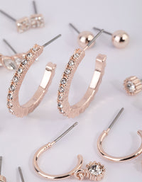 Rose Gold Plain Diamante Stud Earring Pack - link has visual effect only