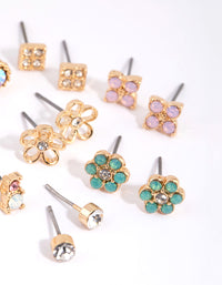 Gold Flower & Diamante Stud Earring Pack - link has visual effect only