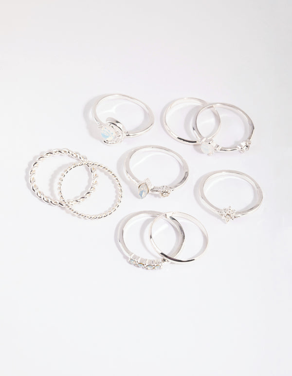 Silver Moonstone Mixed Ring 8-Pack