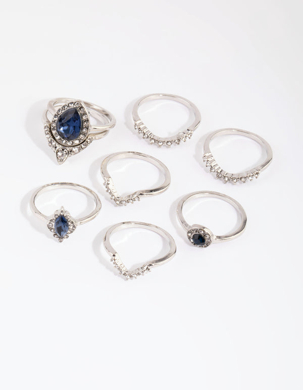 Rhodium Sapphire Mixed Ring 8-Pack