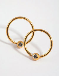 Gold Plated Surgical Steel Diamante End Hoop Earrings - link has visual effect only