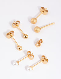 Gold Plated Surgical Steel Textured Ball Stud Earring Pack - link has visual effect only