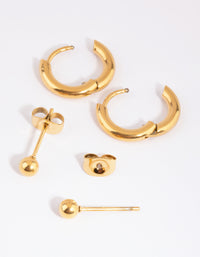 Gold Plated Surgical Steel Stud & Huggie Earring Set - link has visual effect only